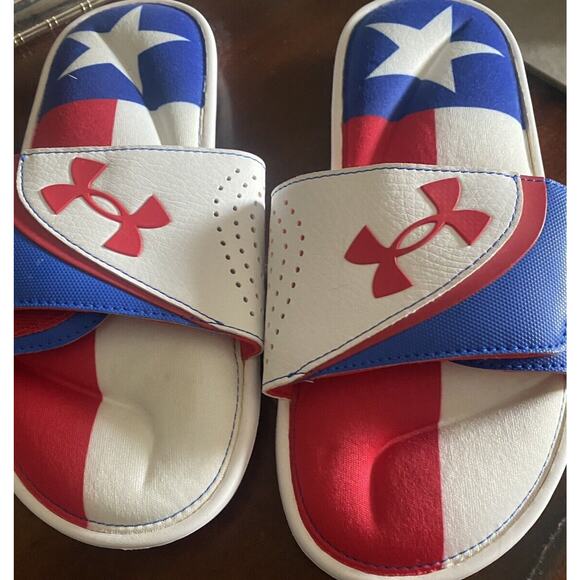 Under Armour Texas Flag Slides Sandals Men 7 Ignite White Red Blue Shoes New - Picture 15 of 15